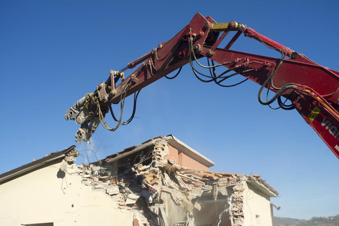 ​This is a picture of a garage demolition.
